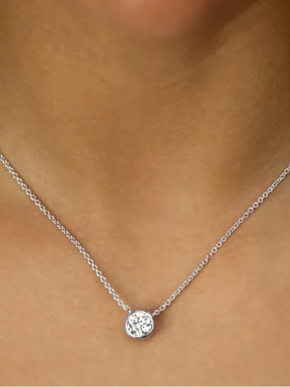 Anna Zuckerman one Carat necklace  Bezel Solitaire